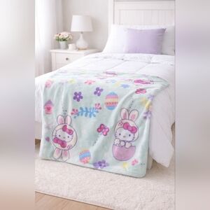 Hello Kitty Plush Throw Blanket 50x60 Easter Spring Bunny Pastel Mint Sanrio NWT